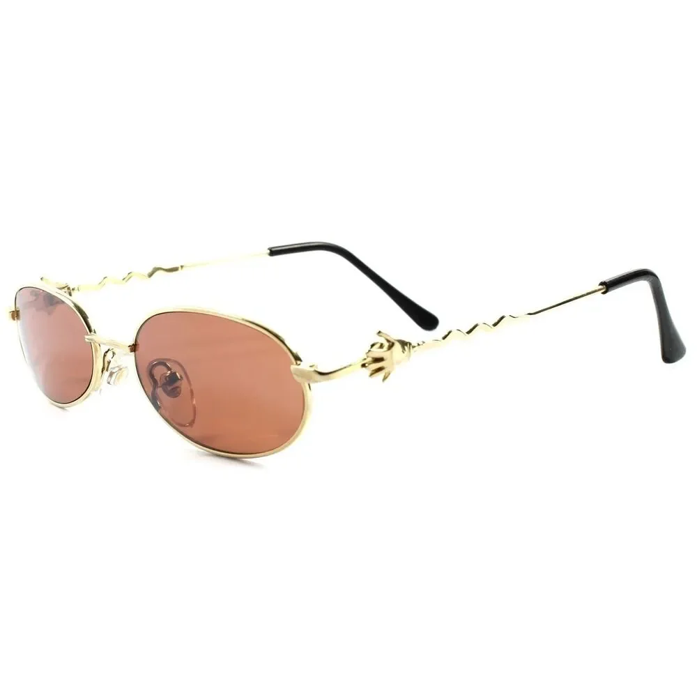 True Vintage Old Deadstock Funky Funny Mens Womens Gold Round Oval Sunglasses